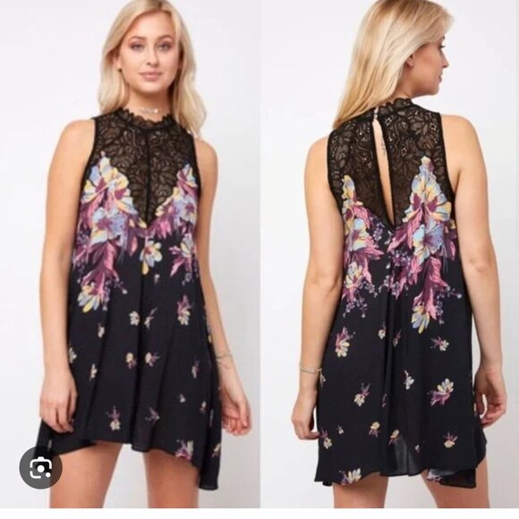 Free People Dresses & Skirts - Free People Black Floral & Lace Marsha Slip Dress Festial Fairly Indie Small
